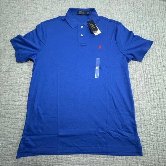 NWT Polo Ralph Lauren Golf Polo Soft Cotton Shirt Men's Medium Blue W/ Red Pony - Picture 2 of 8